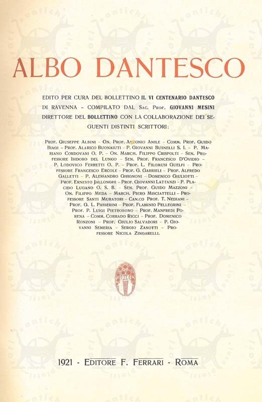 AA.VV. – Albo Dantesco Virtuti Et Honori 1321 – 1921 