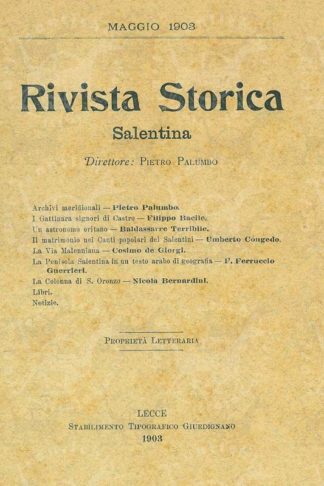 AA.VV. - Rivista Storica Salentina. Direttore Pietro Palumbo Lecce