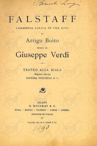 BOITO ARRIGO - Falstaff. Commedia lirica in tre atti Musica di Giuseppe Verdi Teatro alla Scala Stagione 1892-93 Frontespizio