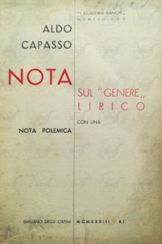 CAPASSO ALDO - Nota sul “genere“ lirico con una nota polemica