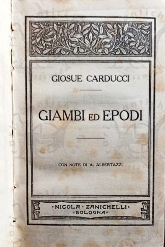 CARDUCCI GIOSUÈ - Giambi ed epodi - Frontespizio