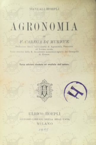 CAREGA DI MURICCE FRANCESCO - Agronomia 1895 Frontespizio