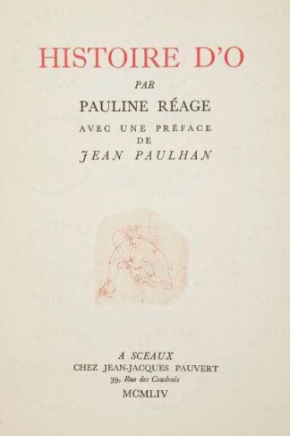 Pauline Reage Histoire d’O Paris Jean-Jacques Pauvert 1954 Frontespizio