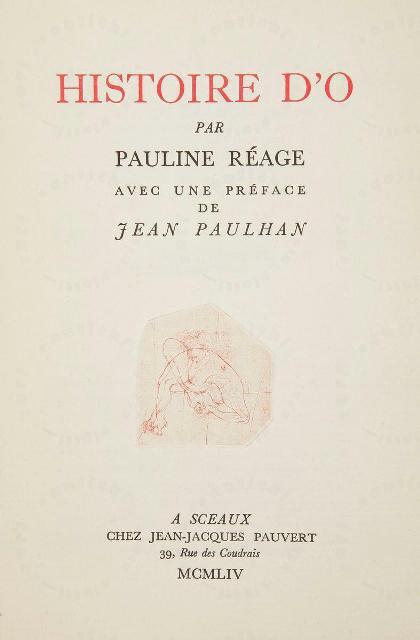 Pauline Reage Histoire d’O Paris Jean-Jacques Pauvert 1954 Frontespizio