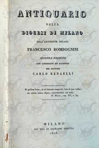 BOMBOGNINI FRANCESCO - Antiquario della diocesi di Milano