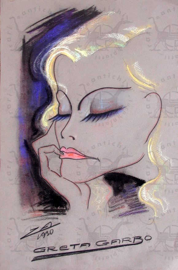 Nino ZA GRETA GARBO Disegno originale raffigurante il volto della diva