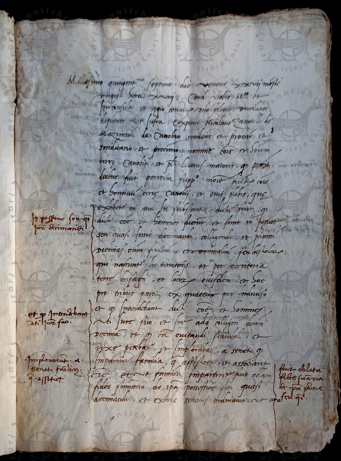 Manoscritto - Registro delle testimonianze sulla disputa fra Cannobio e Brissago per la divisione degli oneri di decima