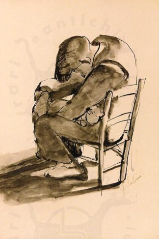 Innocente Salvini Uomo seduto Disegno originale