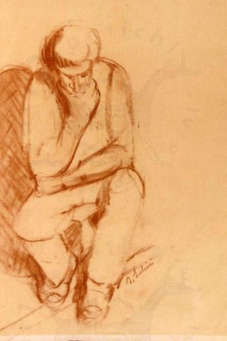 Innocente Salvini Uomo seduto con mano appoggiata al mento Disegno originale