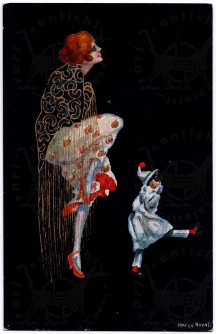 Cartolina_d_epoca_Novati_Marco_Donnine_in_costume _maschere_di_carnevale