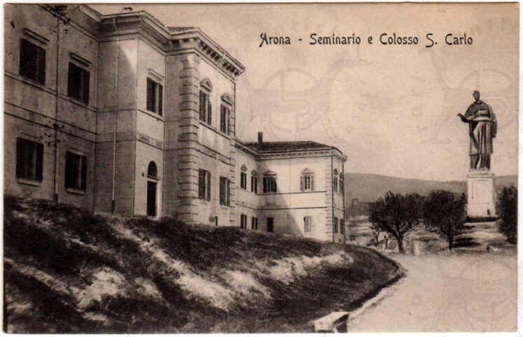 Cartolina_d'epoca_regionalismo_lago_maggiore_Piemonte_Verbano_Cusio_ossola_arona_seminario_colosso_san_carlo