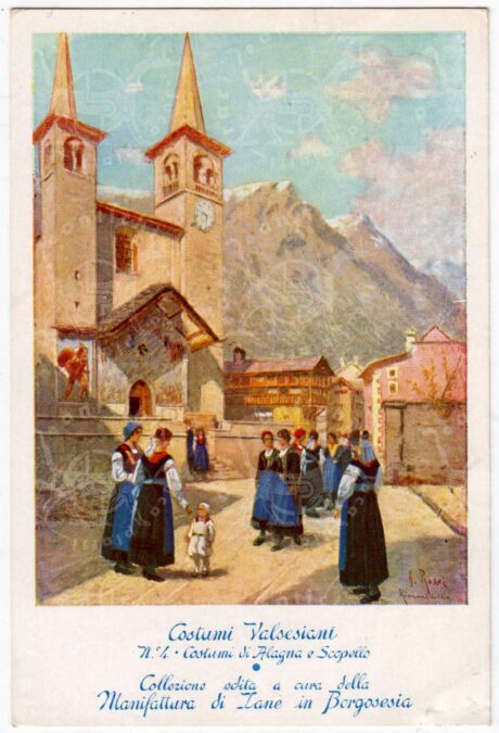 Cartolina_d'epoca_regionalismo_ Piemonte_Vercelli_Val_Sesia_costumi_regionali_Alagna_Scopello