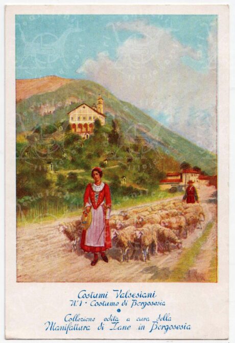 Cartolina_d'epoca_regionalismo_ Piemonte_Vercelli_Val_Sesia_costumi_regionali_Borgosesia