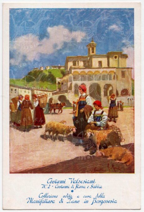 Cartolina_d'epoca_regionalismo_ Piemonte_Vercelli_Val_Sesia_costumi_regionali_Rima_Sabbia