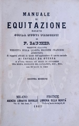 BAUCHER FRANCOIS Manuale di equitazione Seconda edizione 1865