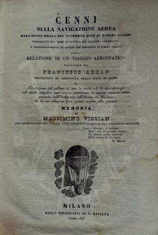 Massimino VISSIAN Cenni sulla navigazione aerea. Dall'epoca della sua scoperta sino ai nostri giorni