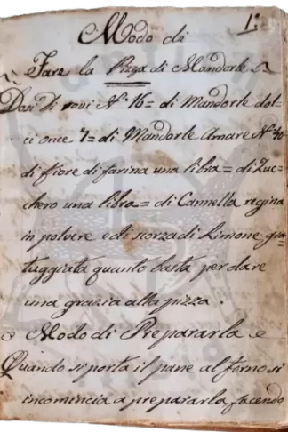 RICETTARIO MANOSCRITTO PER PASTICCERIA E LIQUORI